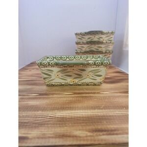 Temptations by Tara Old World Green Set 4‎ Rectangle Ramekins 15 oz 6.5x3x2.5